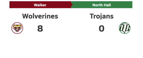The North Hall (Gainesville, GA) varsity baseball team lost Wednesday's home non- conference game against Walker (Marietta, GA) by a score of 8-0.